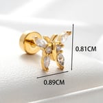 Gold color / 1 Piece Simple Series Classic Butterfly Copper   Gold Color Zircon Women's Stud Earrings 